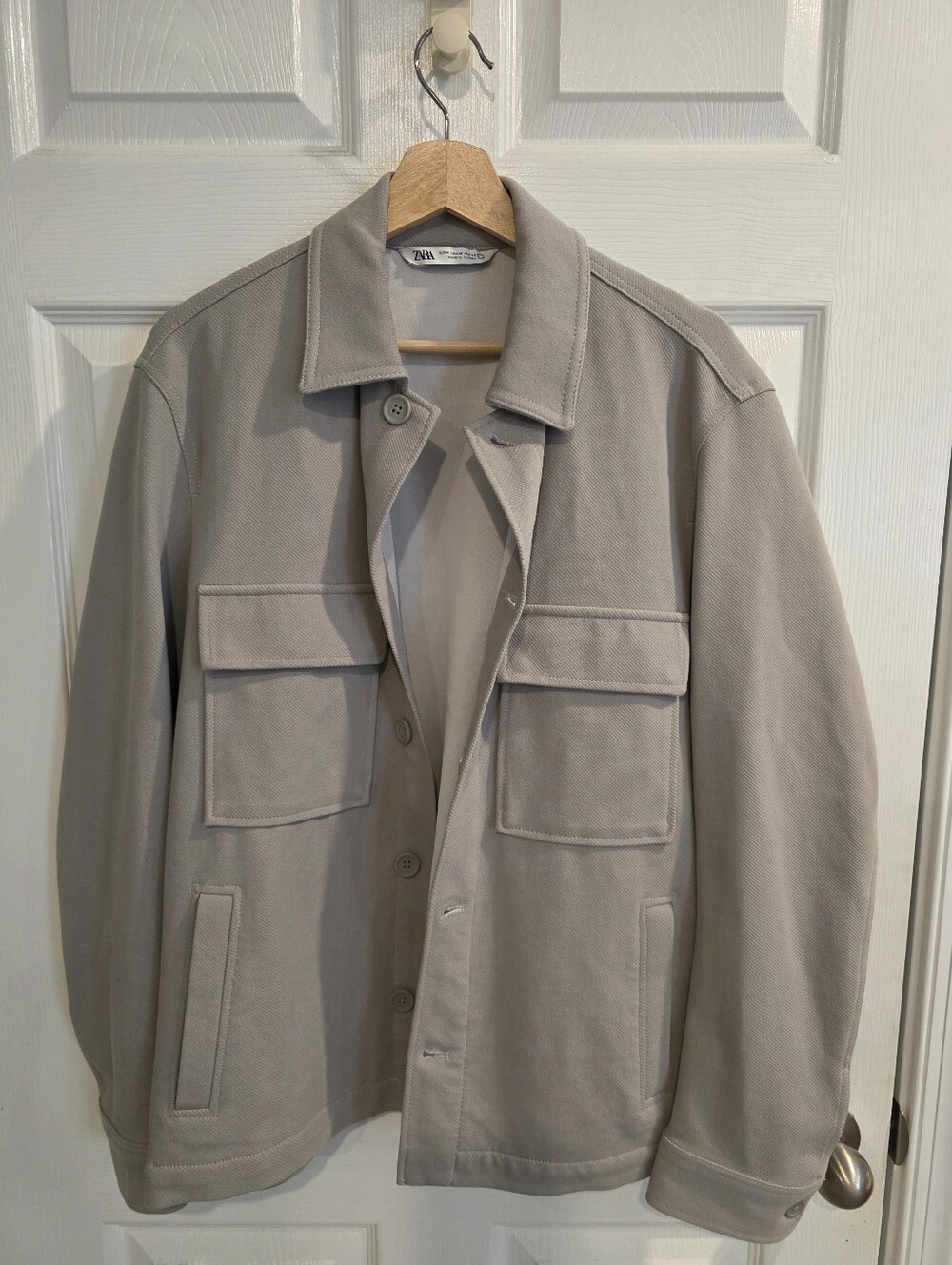 Zara Men's Light Grey Structured Overshirt Jacket Size Medium Dual Pockets